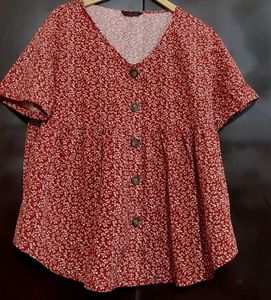 Rust Floral Print Button-Down Top For 38 Bust