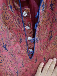 Rust &amp; Gold Paisley Brocade Fabric Men&#39;s Kurta