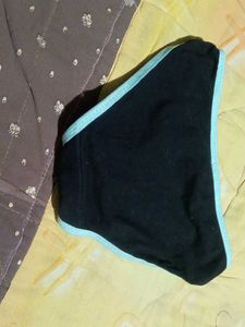 Black Cotton Brief with Blue Trim
