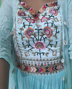 Elegant Embroidered Maxi Dress With Shrug