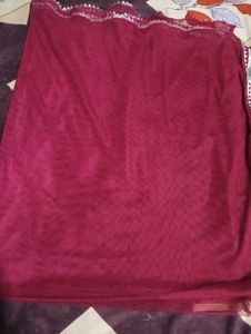 Maroon Dupatta with Silver Border