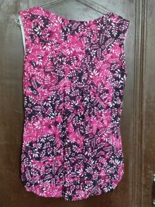 pink Leaf Print Sleeveless Top