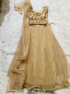 Weading Golden Lahnga Choli With Boatneck Blouse