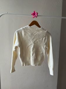 WHITE ZIRCONIA BUTTONED DOWN CROP CARDIGAN
