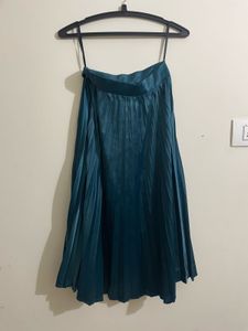 Teal Satin Pleated Skirt