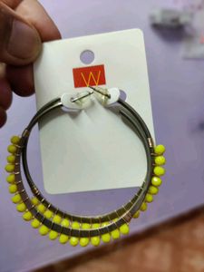Yellow Beaded Hoop Earrings