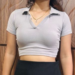 Grey Ribbed Crop Top