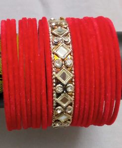 2 Dozen Red Velvet With Silver Metal Bangle Set