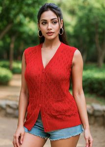 Pinterest Shinny Red Hot Crochet Vest ()