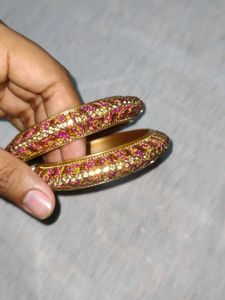 Pink &amp; Gold Beaded Bangles