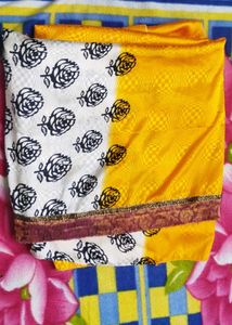 Yellow &amp; White Saree With beautiful design