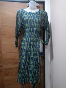 Navy Blue &amp; Green Indo-western Gown With Dark Inne