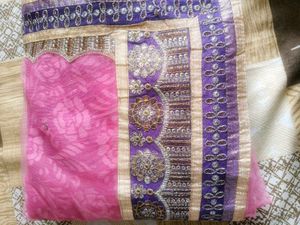 Pink Floral Saree with Embellished Border