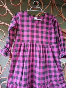 Beautiful Purple And Black Checked Cotton Dress