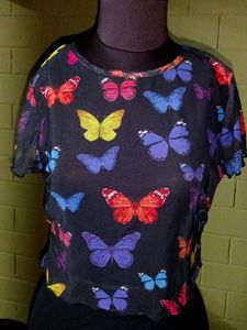 Shein Butterfly Print Mesh Top