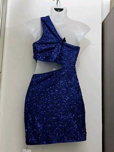 Sparkly Blue One-Shoulder Mini Dress