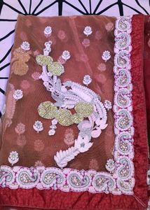 Red Net Saree