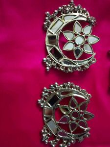 Oxidised Silver Mirror Choker And Earrings