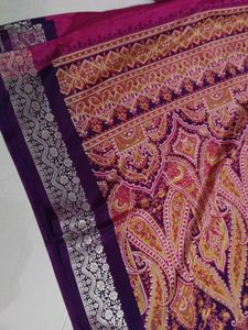 Magenta &amp; Purple Saree with Silver Embroidery