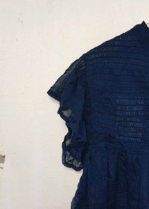 Trendy New Navy Blue Sheer Blouse