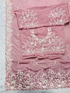 Elegant Pink Embroidered Silk Saree