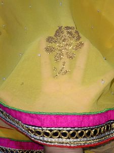BEAUTIFUL YELLOW SAREE WITH PINKMIRROR LACE BORDER