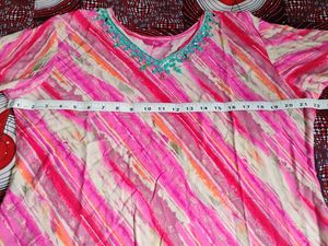 Cotton Kurti With Glass Work Around The Neck