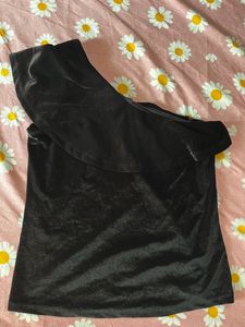 One Shoulder Black Shimmer Top