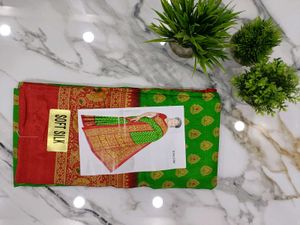 Red & Green Soft Silk Saree