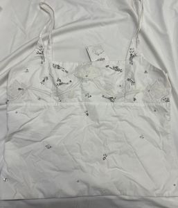 Floral Poplin Top With Rhinestones
