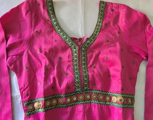 Pink Embroidered Kurta For Girls