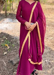 Burgundy Gold Trim Festive Dress