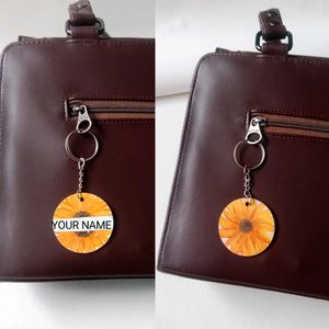 2 PERSONALIZED Hand-Painted Sunflower Keychain