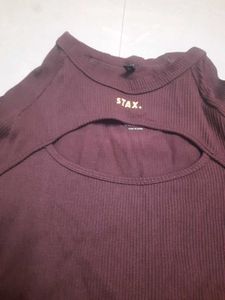 Stax Brown Ribbed Cutout Top