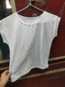 White Textured Sleeveless Top