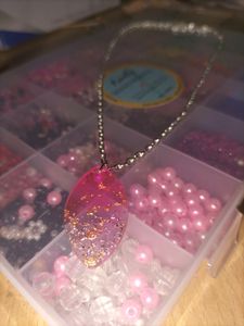 Pretty Pinkish Crystal Pendant With Silver Chain!!