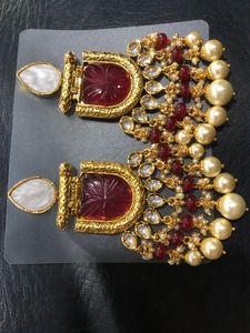 Statement Earrings: Gold, Ruby, and Pearl