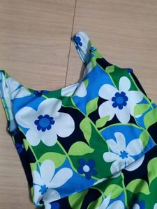 Blue Green Flowered Flared Swim Suit