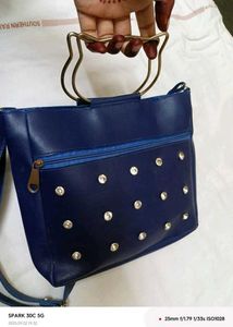 Blue Rhinestone Embellished Satchel