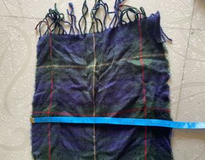 korea Navy Green Check Wool‑Touch Scarf