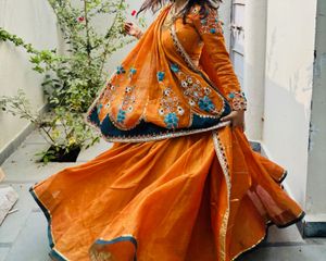 Orange Embroidered Lehenga Set
