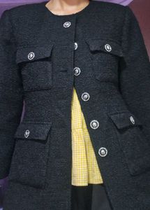 Black Woolen Tweed Coat