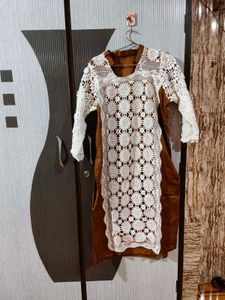 Elegant Brown Kurta with Crochet
