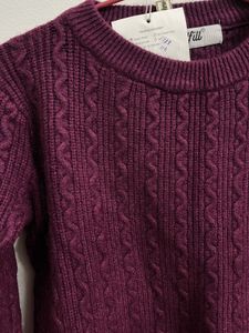 Cable Knit Pullover Sweater Wine colour