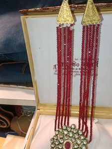 Maroon Kundan Long Set With Earrings