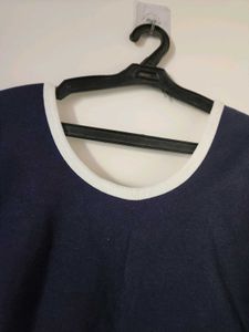 Navy &amp; White Long Sleeve Crop Top