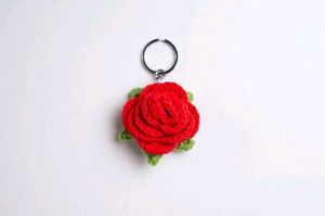 Beautiful Crochet Red Rose Keychain