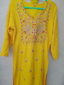 Yellow Embroidered Kurti