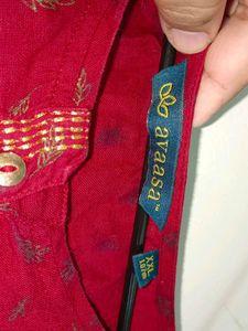 Pure Cotton Maroon Kurti with Golden Lace Border