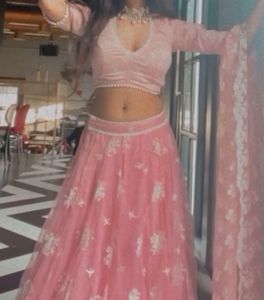 Pink Floral Embroidered Lehenga Set